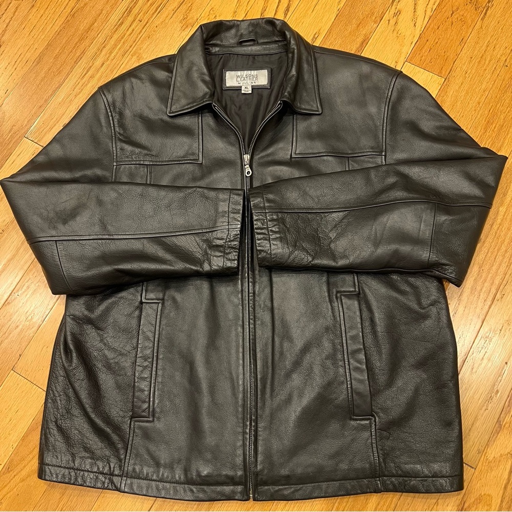 WILSONS Black 100% Leather Jacket Size XL Men
